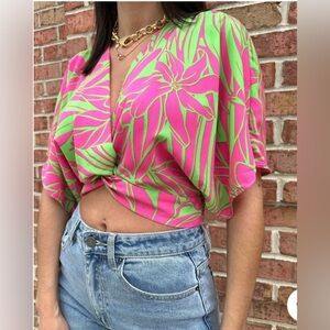 One n More Leaf Print Short Sleeve Top